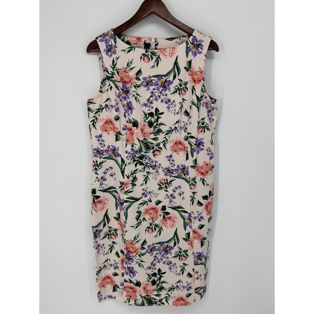 Talbots Floral Sheath Dress Women 14P Pink Wedding Guest Garden Cottage Brunch